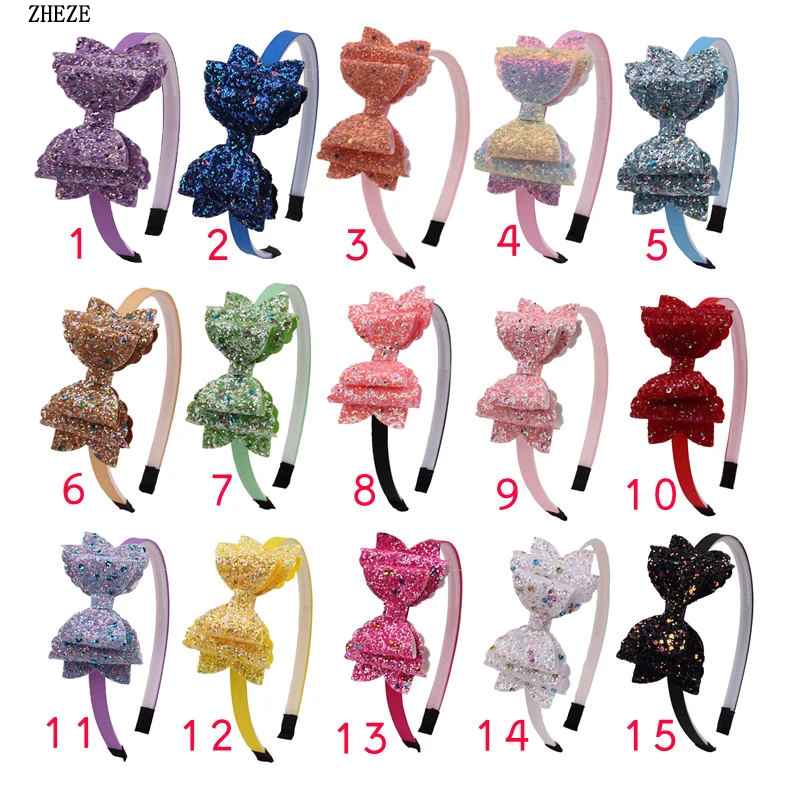 Top Trends: Trendy Sequins Leather Hai Bow Headband For Girls 10MM Ribbon Hairband Children Hair Accessories DIY Headwear Party Shoppable Styles - Image 2