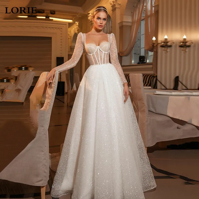 Top Trends: LORIE New Arrival Shiny Sweetheart Princess Wedding Dresses Long Sleeve Glitter Tulle Boho Bride Dresses Vestidos De Novia 2022 Shoppable Styles