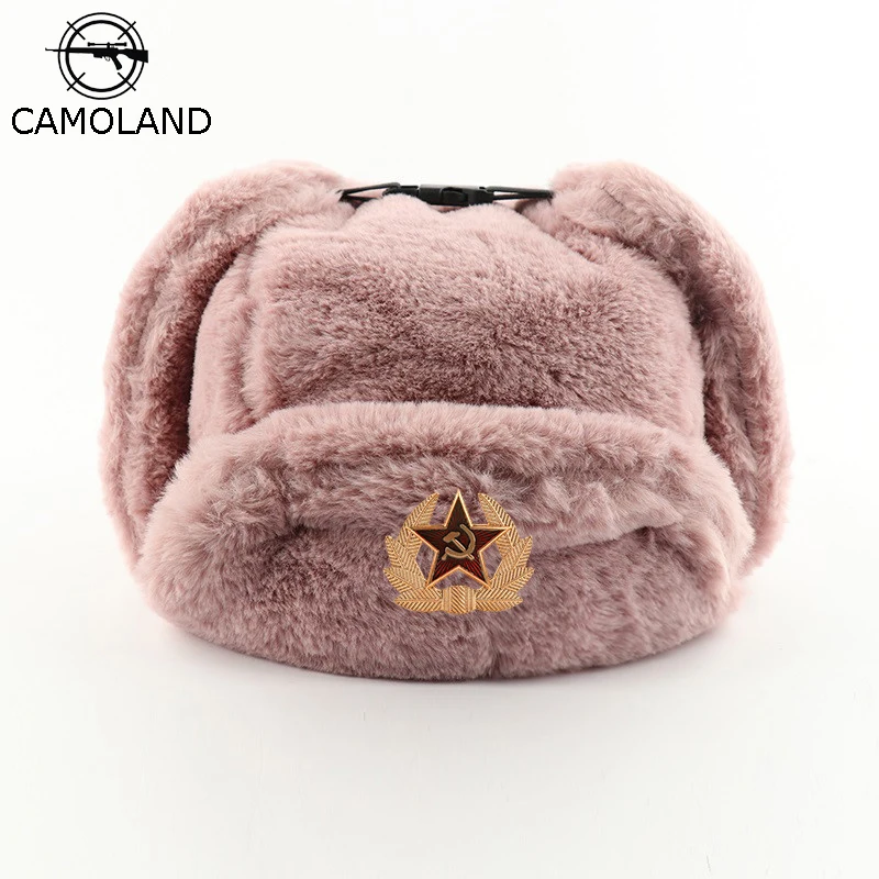 Top Trends: CAMOLAND Women Soviet Badge Russian Ushanka Pilot Bomber Hat Mens Faux Fur Army Military Winter Trapper Earflap Snow Caps Shoppable Styles