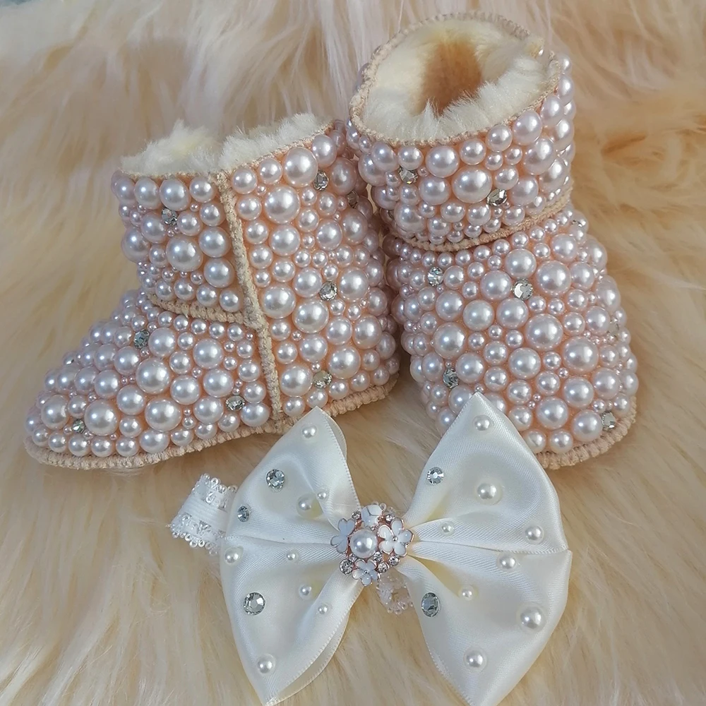 Top Trends: Handmade Bow Hairband Rhinestones Baby Girl Snow Boots Winter Shoes Comb First Walker Sparkle Bling Crystal Princess Shower Gift Shoppable Styles