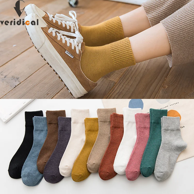 Top Trends: Cotton Women Short Socks Solid Young Casual Fashion Soft Elastic Endurable Breathable Crew Harajuku Socks Girl 4 Seasons Shoppable Styles