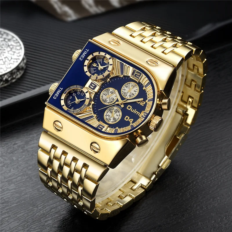 Top Trends: 2022 Brand New Oulm Quartz Watches Men Military Waterproof Wristwatch Luxury Gold Stainless Steel Male Watch Relogio Masculino Shoppable Styles