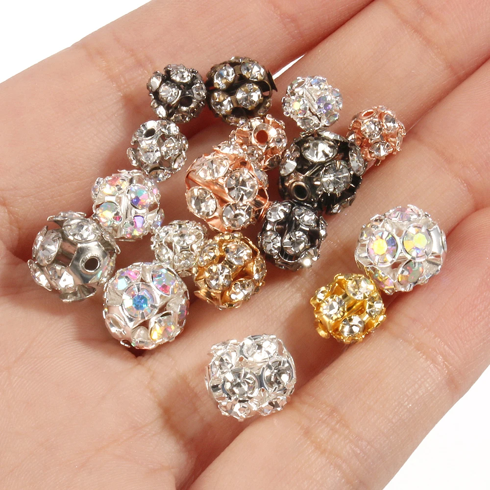 Top Trends: Wholesale 50pcs 6 / 8 / 10mm Metal Plated Crystal AB Rhinestone Ball Spacer Loose Beads For Jewelry Making Diy Bracelet Accessories Shoppable Styles