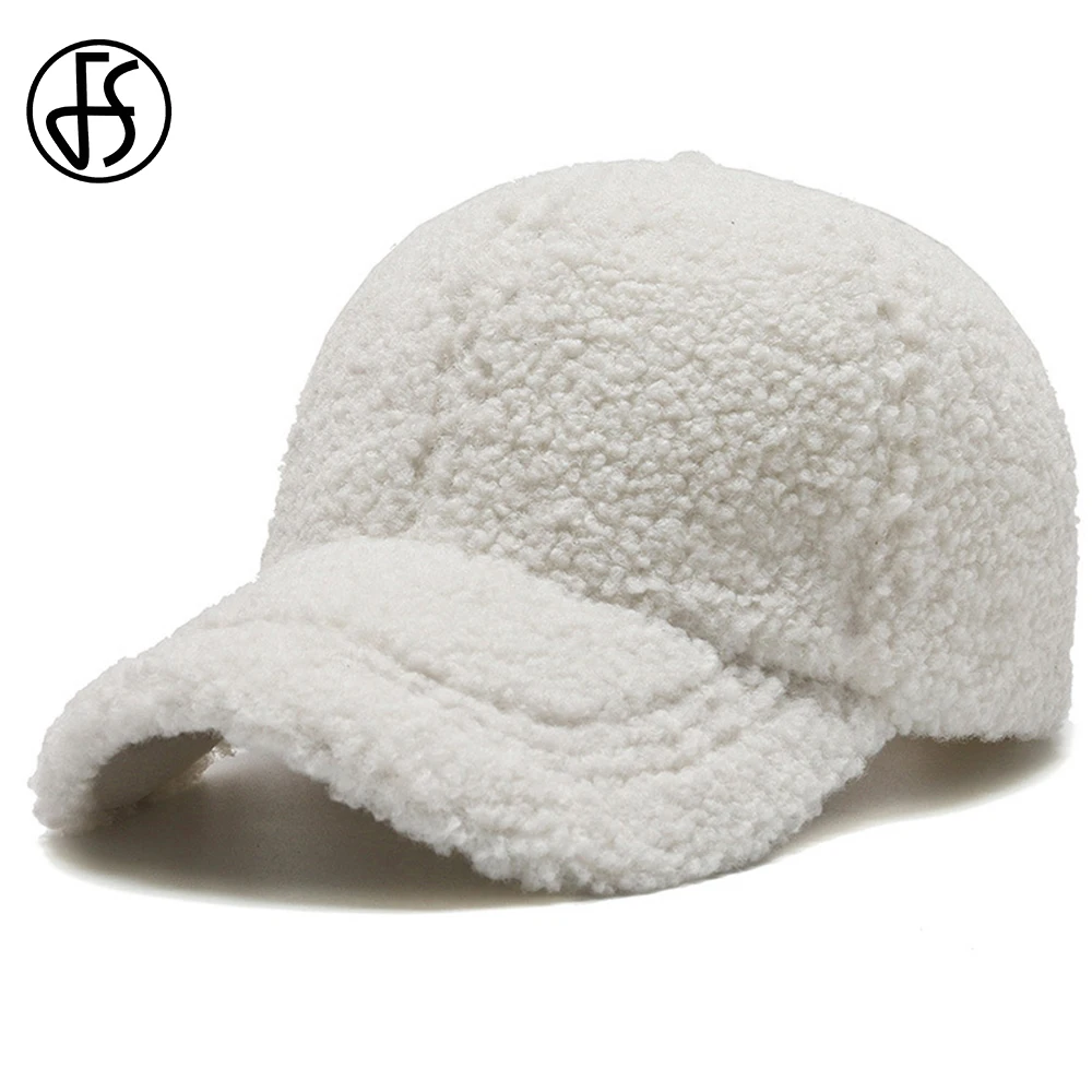 Top Trends: FS Brown White Wool Baseball Caps For Men Trendy Warm Winter Lambswool Women Hats Streetwear Windproof Face Cap Casquette Femme Shoppable Styles