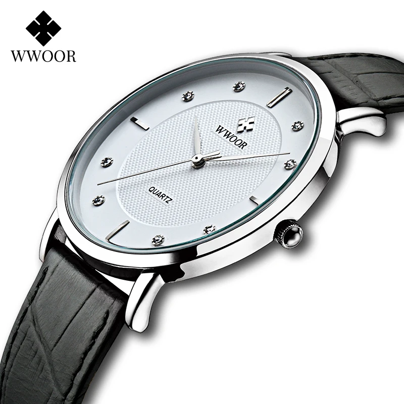 Top Trends: WWOOR Diamond Mens Watches Top Brand Luxury Ultra Thin Wristwatch Waterproof Leather Quartz Male Clock Clearance Price Sale Xfcs Shoppable Styles