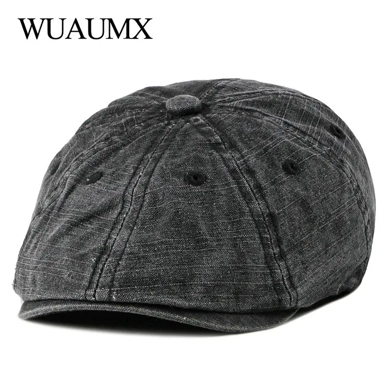 Top Trends: Wuaumx Retro Summer Berets Hat Men Eight-blade Newsboy Cap Women Painter Visors Herringbone Hat Washed Cotton Duckbill Flat Caps Shoppable Styles