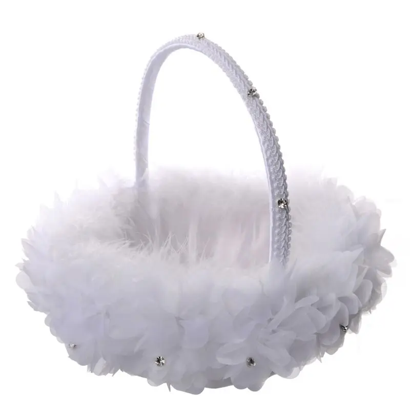 Top Trends: Flower Girl Baskets The Fabric Lace Decoration Cute Handle Flower Girl Basket White Flower Basket For Wedding Decoration Shoppable Styles