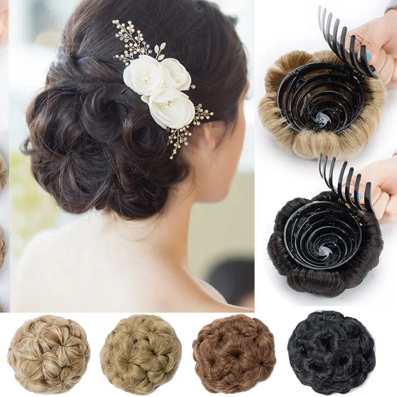 Top Trends: S-noilite Synthetic Claw Clip In Chignon Fake Hair Chignon Bun Hairpiece Black Brown Blonde Women Curly Chignon Bun Hair Shoppable Styles