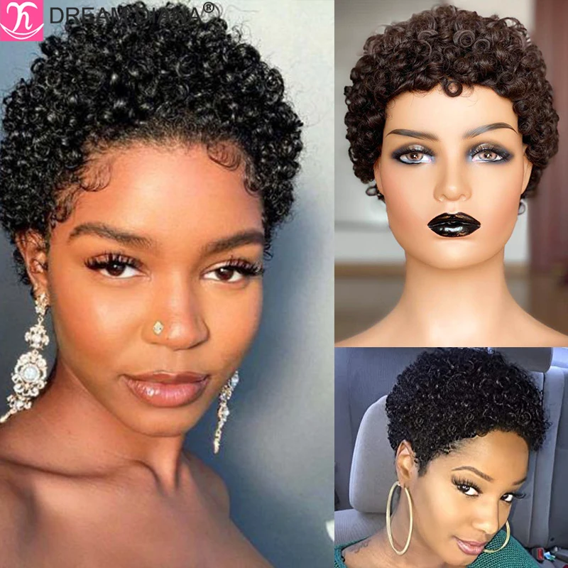 Top Trends: DreamDiana Malaysian Short Curly Wigs Remy Hair Afro Kinky Curly Human Hair Wigs Pixie Cut Wig Full Machine Made Human Hair Wigs Shoppable Styles