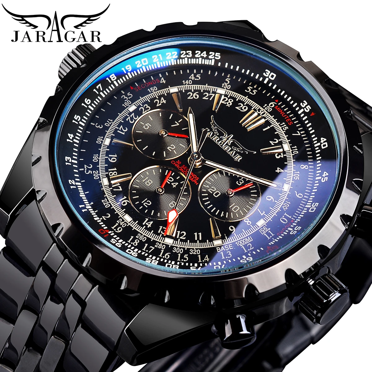 Top Trends: Jaragar Blue Glass Design Black Silver Automatic Watch Stainless Steel Date Clock Luminous Men Business Mechanical Wristwatch Shoppable Styles