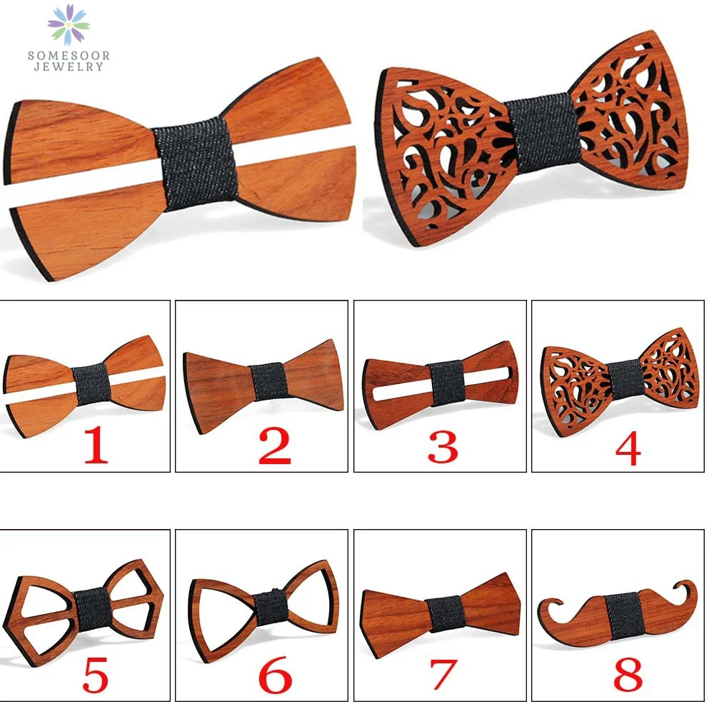 Top Trends: SOMESOOR Fashion Wooden Bow Tie Vintage Adjustable Strap Bowtie Engraved Natural Wood Neck Gravata Corbatas For Men Unisex Gifts Shoppable Styles