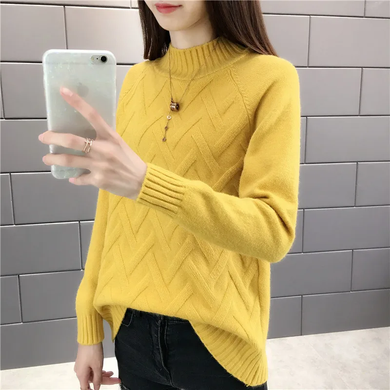 Top Trends: Autumn Winter Sweater Women Knitted Pullover 2023 New Long Sleeve Sweaters Turtleneck Jumper Yellow Blue Shirt Female Tops Shoppable Styles