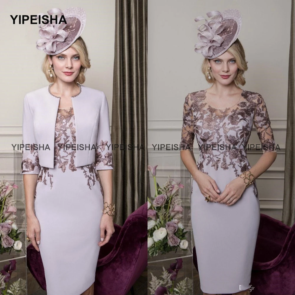 Top Trends: Yipeisha Lilac Mother Of The Bride Dresses With Jacket Lace Wedding Guest Dress Half Sleeve Knee Length Mothers&#039; Formal Gowns Shoppable Styles