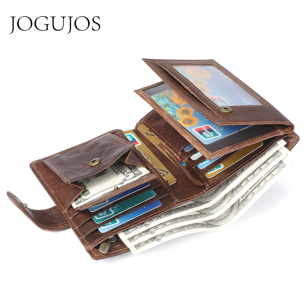 Top Trends: JOGUJOS Crazy Horse Leather Men&#039;s Wallet Genuine Leather Men Business Wallet RFID Men Card Id Holder Coin Purse Travel Wallet Shoppable Styles