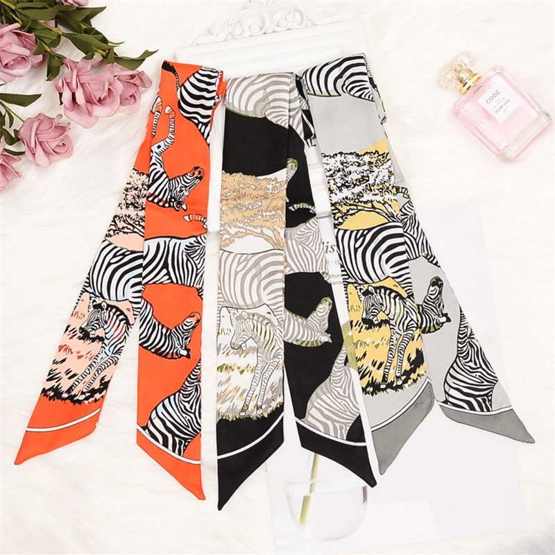 Top Trends: New Style Zebra Print Scarf Luxury Brand Multifunctional Ladies Silk Scarves Fashion Turban Tie Bag Handle Small Ribbon BS13 Shoppable Styles