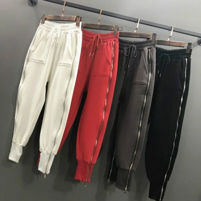 Top Trends: Plus Size Loose Harem Pants Zipper Sweatpants Casual Capri Leggings 2022 Fall Korean-Style Cargo Pants Women Hip Hop Trousers Shoppable Styles