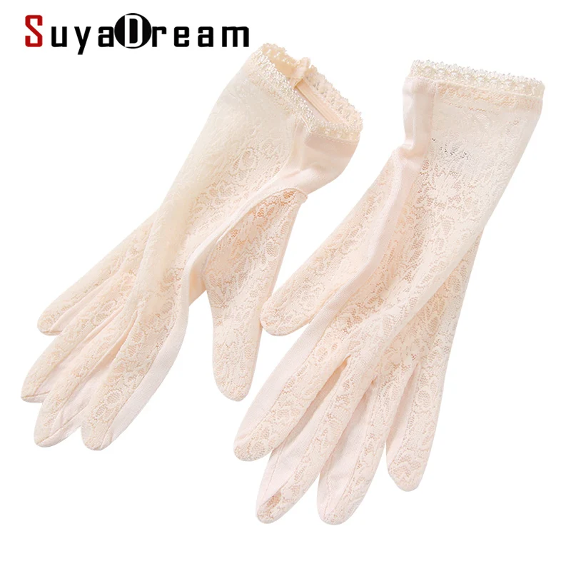 Top Trends: SuyaDream Women Mittens 100% Natural Silk And Lace Adult Gloves 2021 Ladies Fashion Glove Shoppable Styles