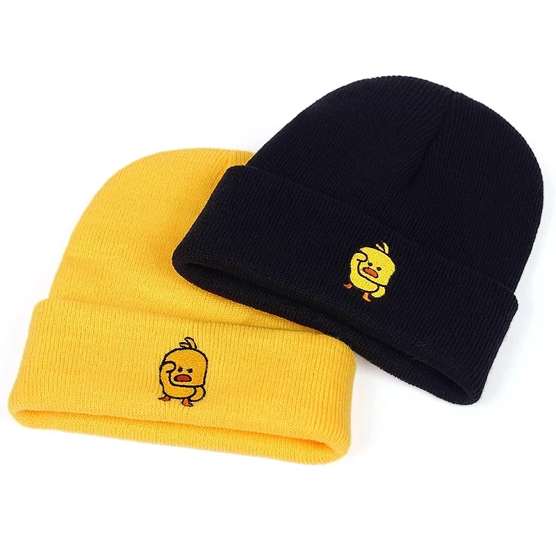 Top Trends: 2021 Autumn And Winter Men And Women Small Yellow Duck Embroidery Woolen Hats Outdoor Warm And Cold Knitted Hat Beanie Hats Caps Shoppable Styles