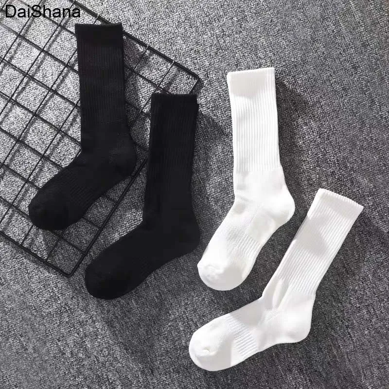 Top Trends: 1Pair High Quality Black White Pure Color Cotton Unisex Sock Office Sport Business Anti-Bacterial Deodorant Men Long Socks Meias Shoppable Styles