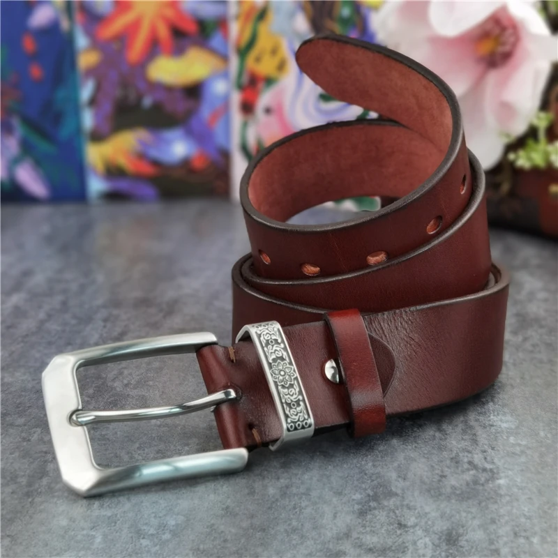 Top Trends: Stainless Steel Belt Buckle Mens Belts Luxury Super Thick Genuine Leather Belt Ceinture Belts Men Leather Waist Belt SBT0011 Shoppable Styles - Image 3