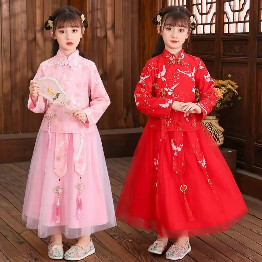 Top Trends: Chinese New Year Girl Dress Red Pink Blue Oriental Costume Chinese Traditional Dress For Girls Cosplay Fantasy Ancient Hanfu Kid Shoppable Styles