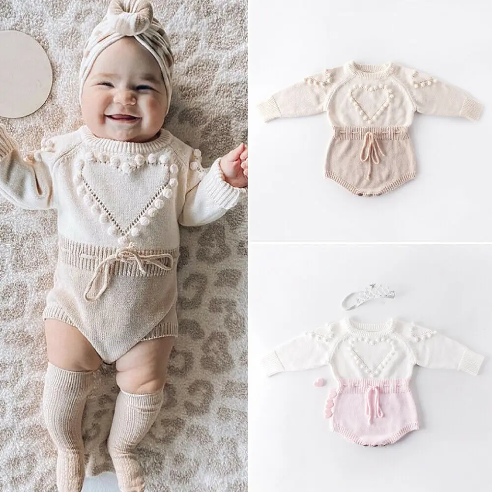 Top Trends: Lovely Heart Infant Baby Girl Knitted Clothes Love Romper Jumpsuit Bodysuit Outfit Autumn Winter Wool Knitted Sweater Bodysuits Shoppable Styles