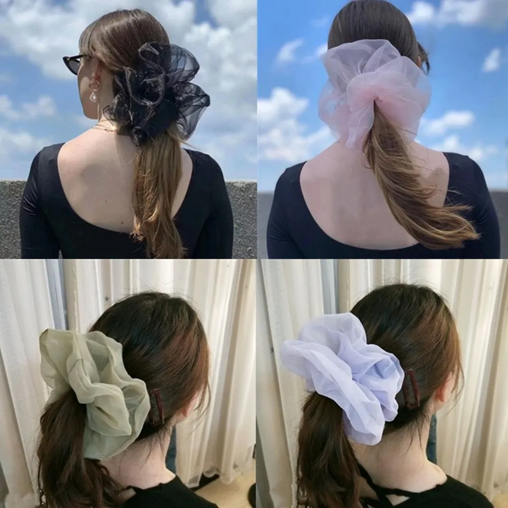 Top Trends: 2020Korean Big Size Organza Hair Scrunchies For Women Elastic Hair Bands Girl Headwear Ponytail Holder Hair Tie Hair Accessories Shoppable Styles