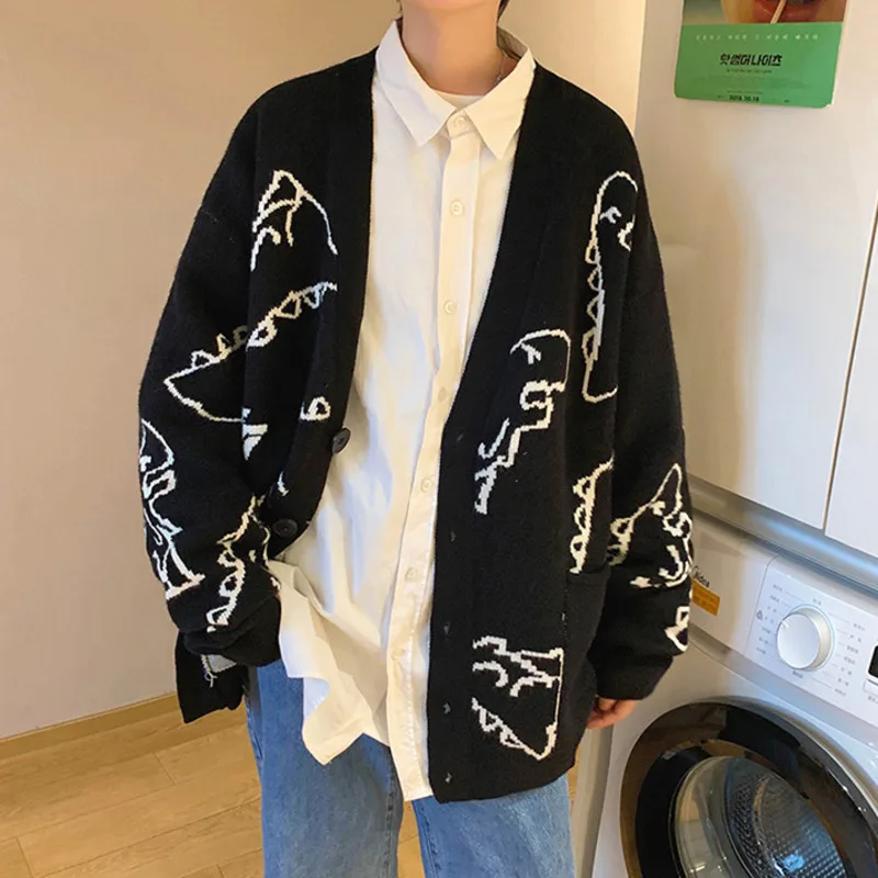 Top Trends: ZAZOMDE New Oversized Cardigan Knitted Sweater Streetwear Loose Male Top Coat 2022 Hip Hop Sweater Cartoon Pattern Pullovers Men Shoppable Styles - Image 5