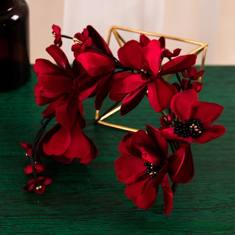 Top Trends: New Wine Red Petals Hairband Side Bride Wedding Dinner Christmas New Year Women Hair Wear Wedding Accessories Hair Bride Shoppable Styles