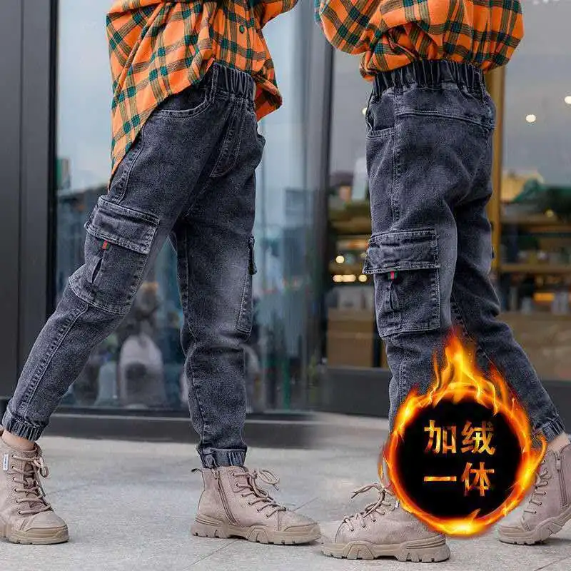 Top Trends: Children's Winter Jeans Plus Velvet Thickening Children's Warm Casual Denim Trousers Christmas Gifts For Boys Aged 3-9-12 Shoppable Styles - Image 5