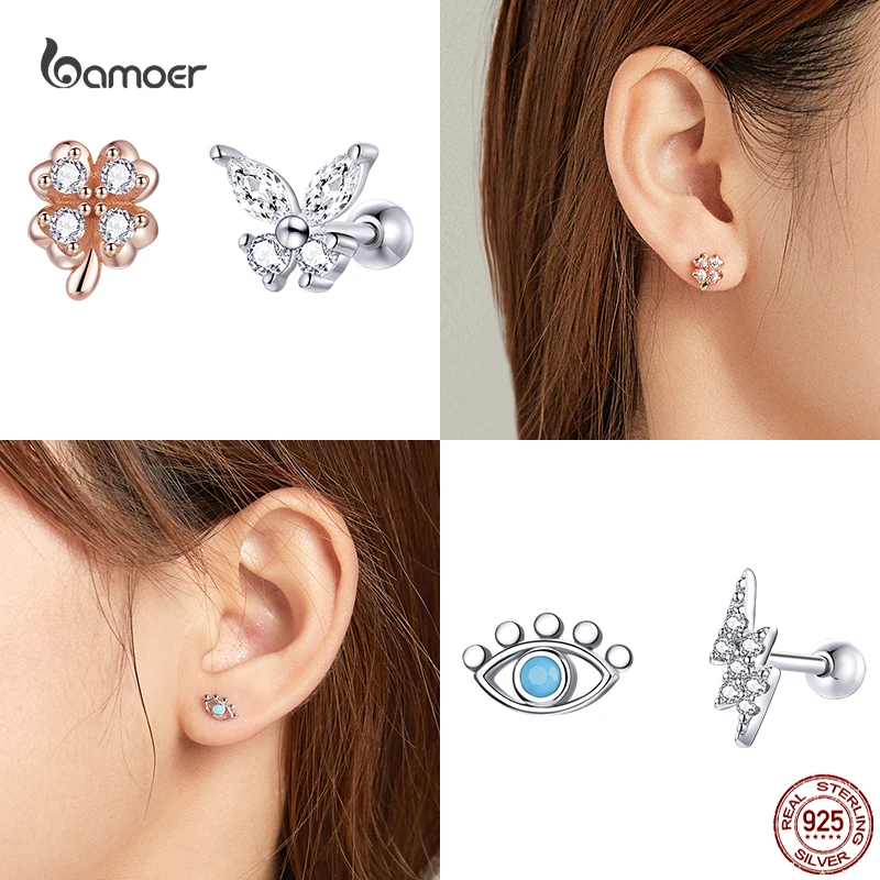 Top Trends: Bamoer Real 925 Sterling Silver Butterfly Animal Flower Ear Studs For Women Exquisite Party Earrings For Girl Original Design Shoppable Styles - Image 4