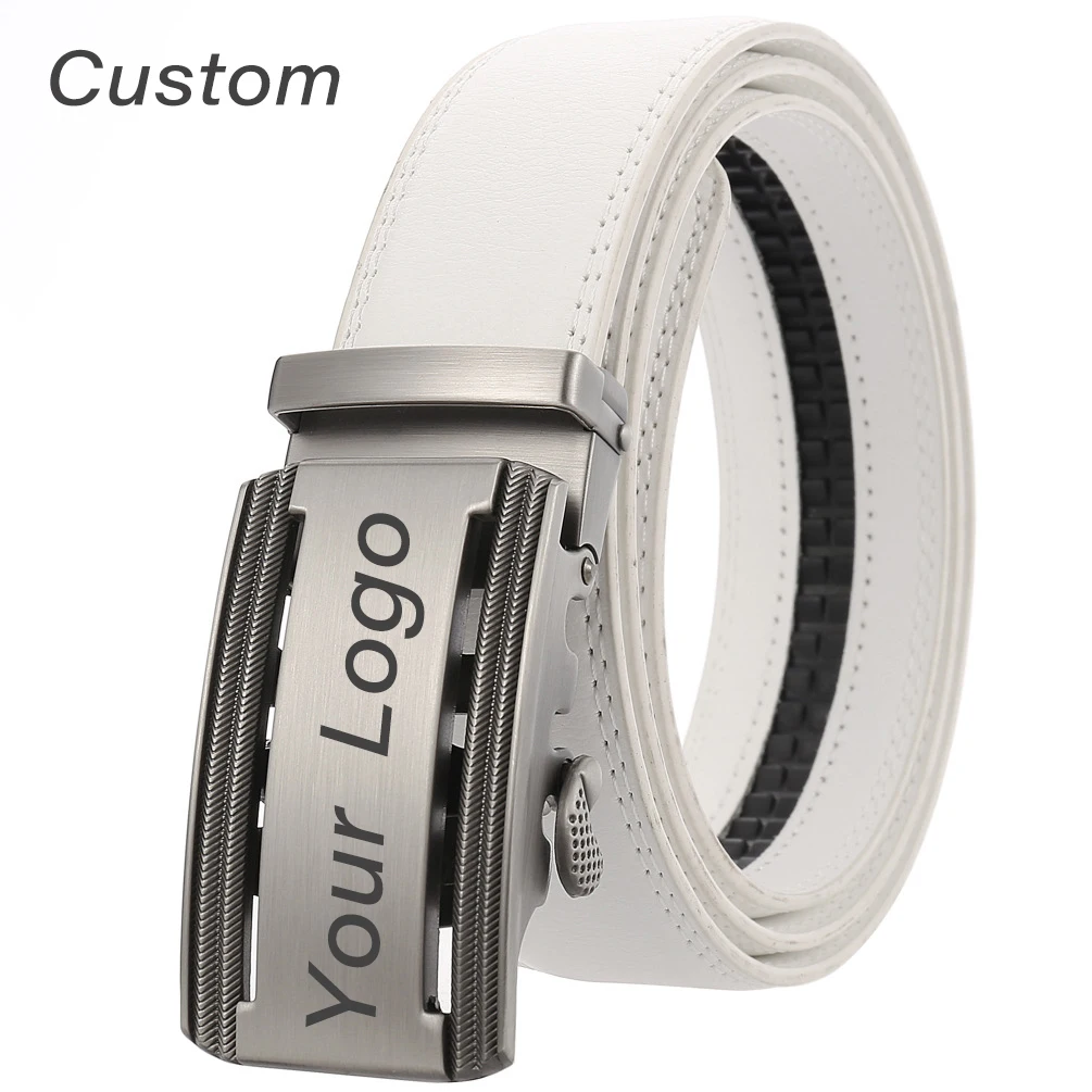 Top Trends: Personalized Mens White Leather Belt Business Custom Engraved Name Logo Men's Automatic Buckle Accessories Waistband Gifts Shoppable Styles