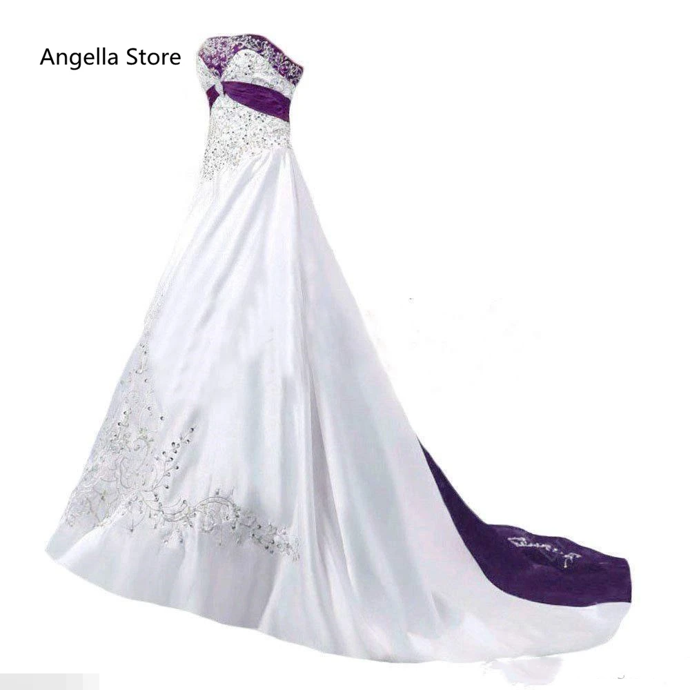 Top Trends: Vintage White And Purple Wedding Dresses 2022 Strapless Lace-up Beaded Embroidery Sweep Train Corset Plus Size Bridal Gown Shoppable Styles