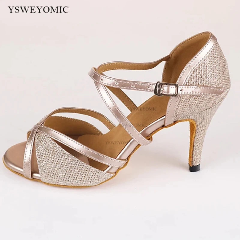 Top Trends: Women Ballroom Dance Shoes Gold Glitter Latin Salsa Tango Swing Rumba Waltz Peep-toe Dancing Sandals 5-10cm Heel Shoppable Styles