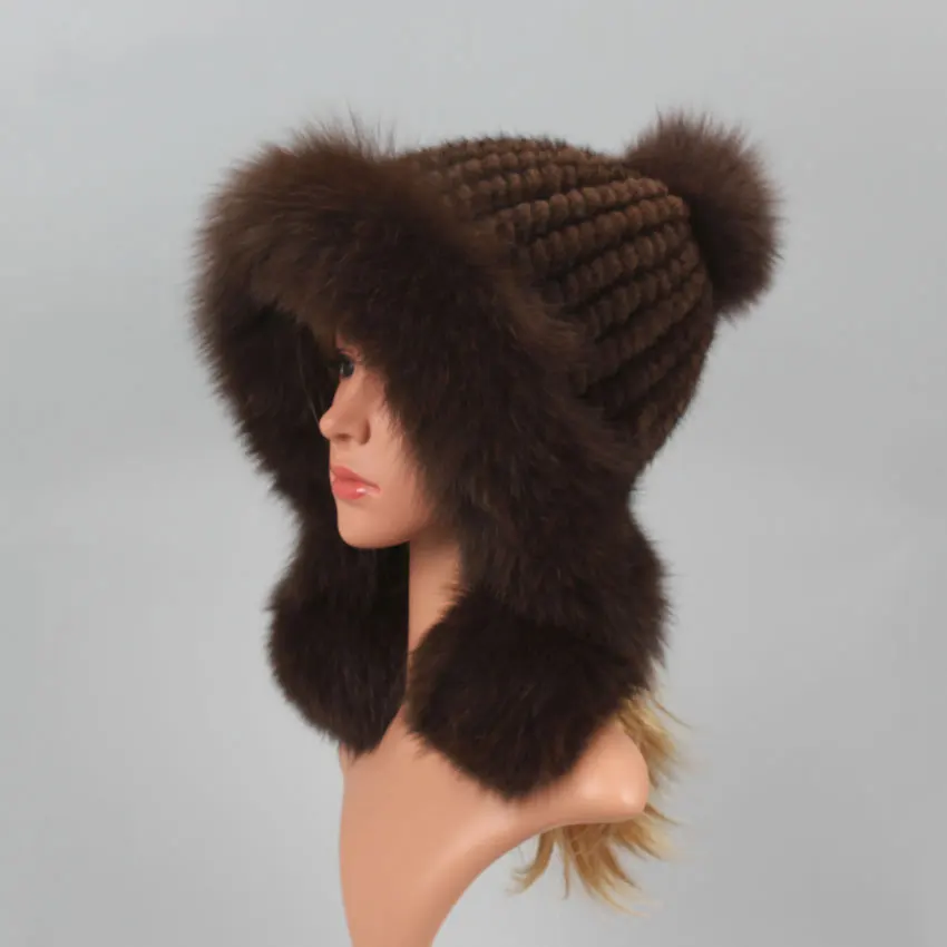 Top Trends: Real Mink Fur Hat With Fox Fur Ball Earmuffs Protective Cap Winter Hat For Women Russian Autumn Hat Fox Fur Beanies Fall Bonnets Shoppable Styles