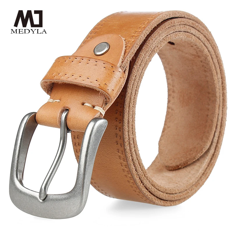 Top Trends: MEDYLA Vintage Cowhide Men's Belt Alloy Pin Buckle Natural Leather Non-layered Jeans Belt Used For Men Classic Quality Belt 532 Shoppable Styles