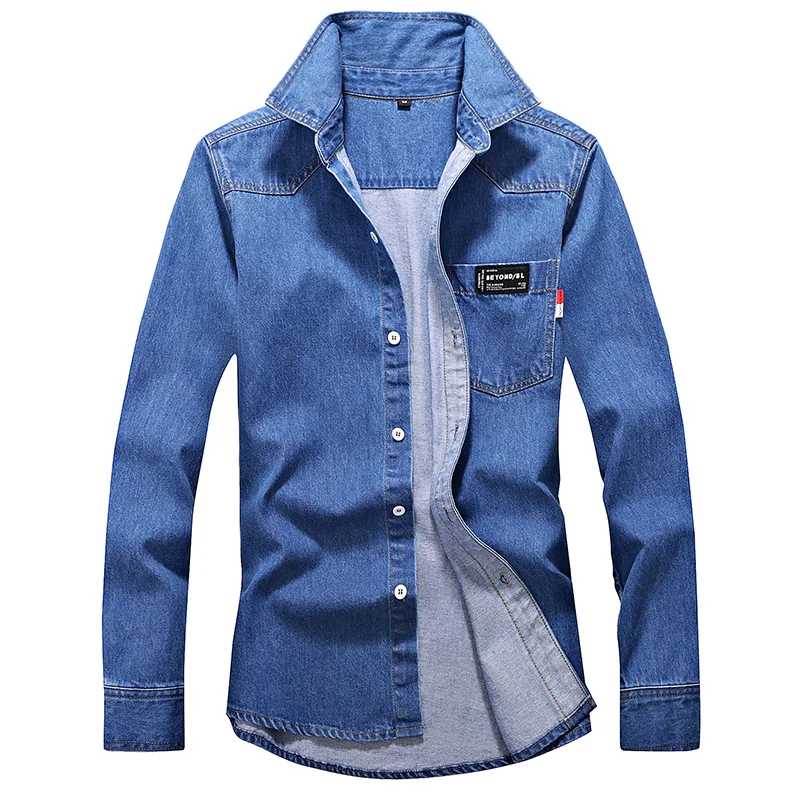 Top Trends: Long-sleeved Solid Denim Shirt Men Fashion Brand Classic Retro Denim Pocket Decoration Business Shirt Spring And Autumn Tops Shoppable Styles - Image 4