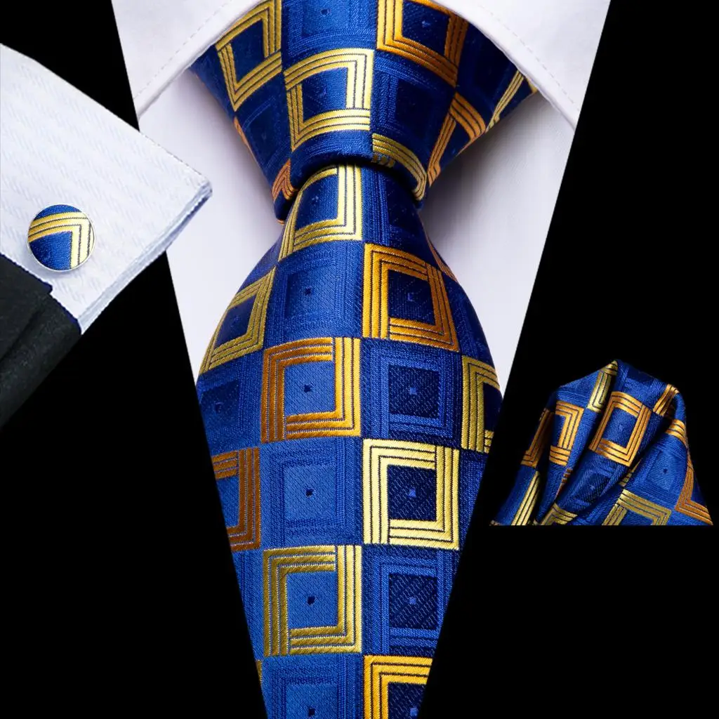 Top Trends: Blue Yellow Plaid 2023 New Elegant Mens Tie Gentlemen Luxury Brand Necktie For Men Business Handky Cufflinks Hi-Tie Designer Shoppable Styles