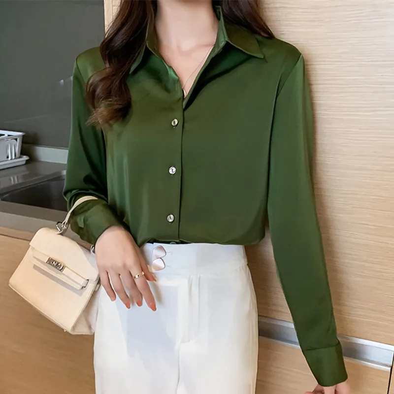 Top Trends: 2023 Fashion Silk Shirt Women Long Sleeve Shirts Women White Shirt Woman Silk Blouse Tops Casual Solid Basic Shirts Blouses Shoppable Styles