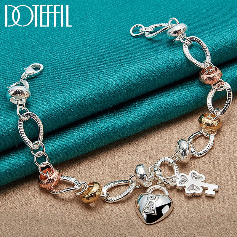 Top Trends: DOTEFFIL 925 Sterling Silver Heart Lock Clover Flower AAA Zircon Bracelet Chain For Women Wedding Engagement Charm Jewelry Shoppable Styles