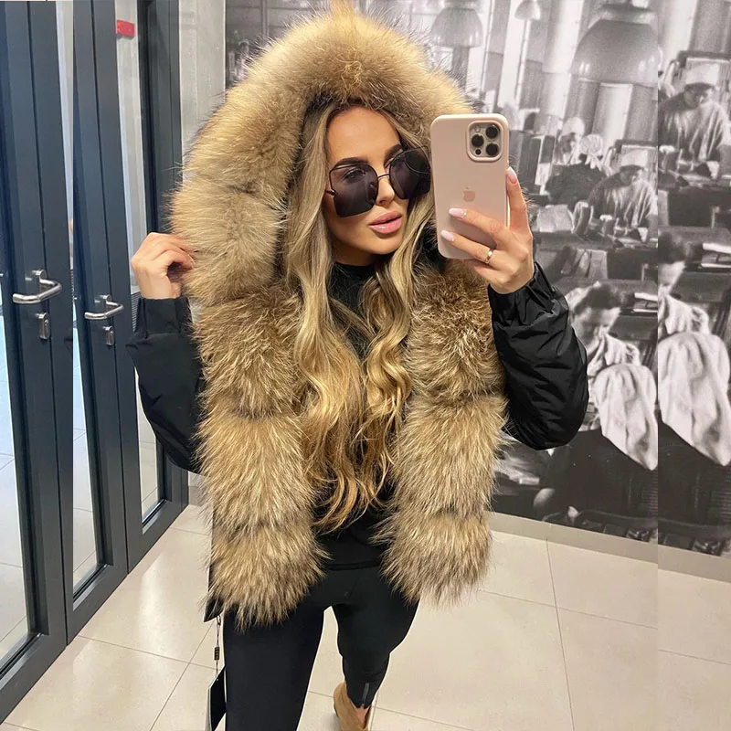 Top Trends: MAOMAOKONG 2024 Fashion Short Women's Real Fox Fur Coat Natural Big Raccoon Fur Collar Winter Parka Bomber Jacket Waterproof Shoppable Styles - Image 2