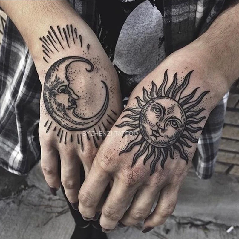 Top Trends: New Dark Sun Moon Tattoo Stickers Waterproof Temporary Tattoo Men And Women Long Lasting Hand Back Fake Tattoo Arm Body Stickers Shoppable Styles