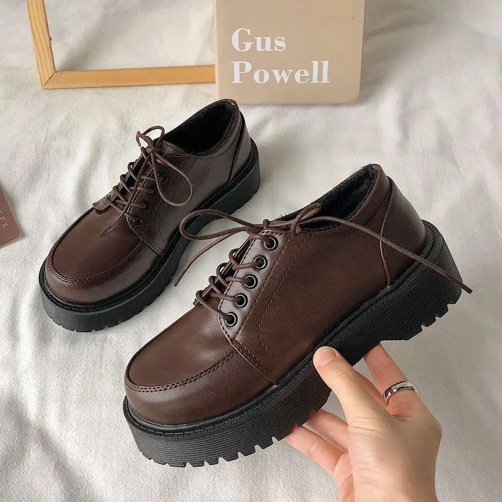 Top Trends: Women Heels Brown Vintage Platform Shoes Oxford Shoes Women's Comfortable Lace Up Oxford Loafers Casual College Student Shoes Shoppable Styles