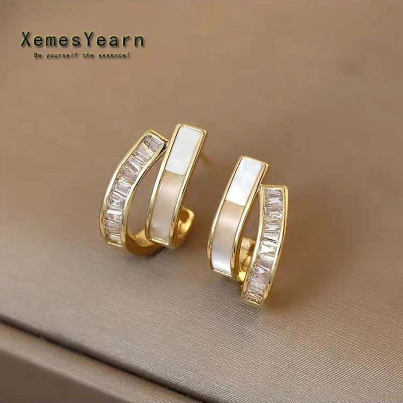 Top Trends: 2023 New Design Shell Zircon Arc Metal Stud Earrings For Woman Korean Fashion Jewelry Party Student Girls Elegant Accessories Shoppable Styles