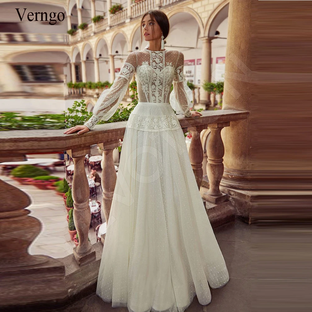 Top Trends: Verngo Elegant Boho Puffy Sleeve Dot Tulle Lace Wedding Dresses For Bridal Long Sleeve Vintage Buttons Back 2022 Bride Gown Shoppable Styles