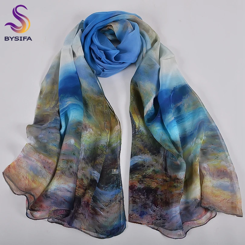 Top Trends: BYSIFABlue 100% Silk Chiffon Scarf Shawl New Spring Autumn Shepherd Design Women Long Scarves Summer Beach Shawl Winter Scarves Shoppable Styles - Image 2