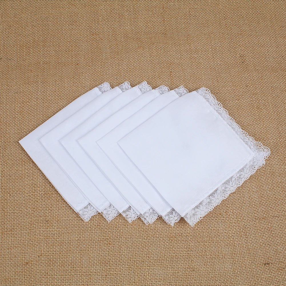 Top Trends: Lace White Square Useful Handkerchief For Woman Man Classic Gentleman Style Cotton Handkerchief Square Lace 26*25cm 6Pcs / set Shoppable Styles