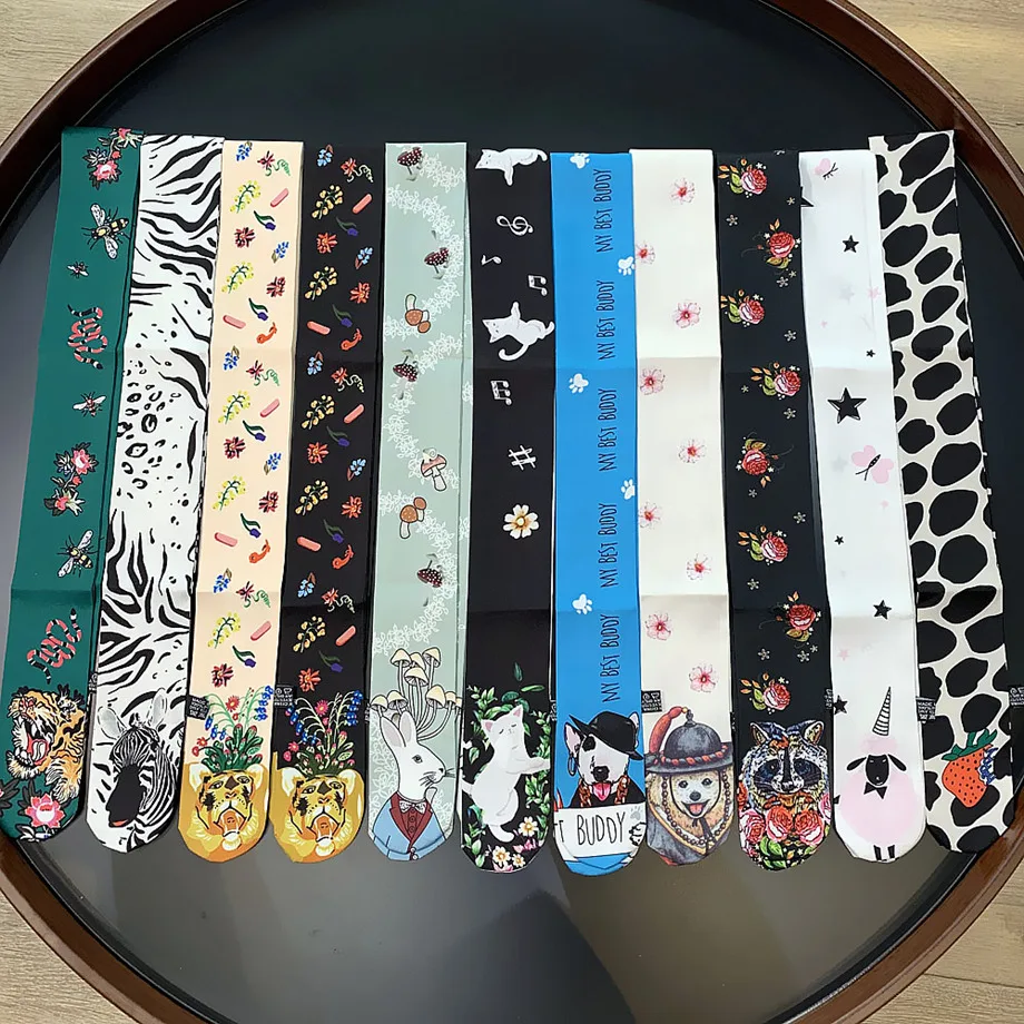 Top Trends: 11 Colors Cartoon Animal Skinny Bag Silk Scarf Women Luxury Brand Foulard Women Tie Fashion Head Scarves For Ladies Shoppable Styles