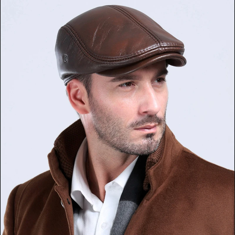 Top Trends: Fashion British Beret Men Genuine Leather Flat Cap Brown Male Earflaps Vintage Ivy Hats Autumn Luxury Directors Caps Gatsby Shoppable Styles