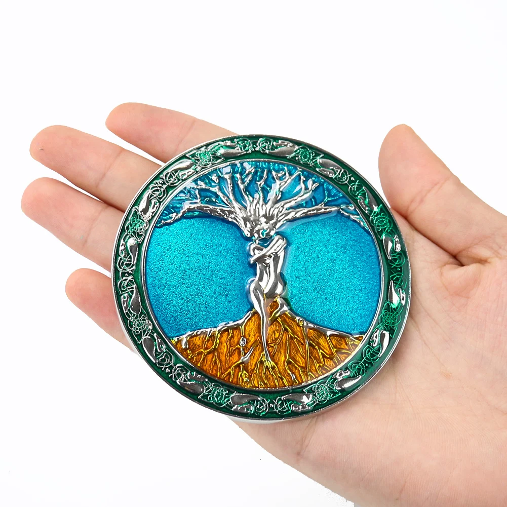 Top Trends: Vintage Tree Of Life Western Round Belt Buckle Blue Enamel Men Woman Love Nordic Style Mythology Cowboy Homemade Jeans Accessory Shoppable Styles